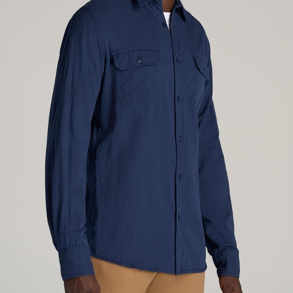 American Tall LJ&S Double Weave Shirt Navy size Medium - Picture 3 of 3